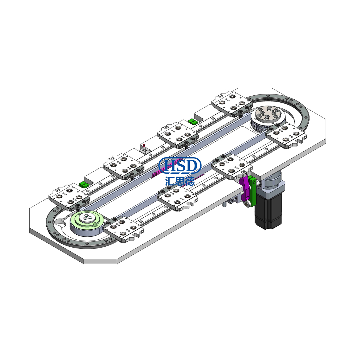 Circular guide conveyor line 8 stations 5 positioning elliptical baseplate belt circulation line mod