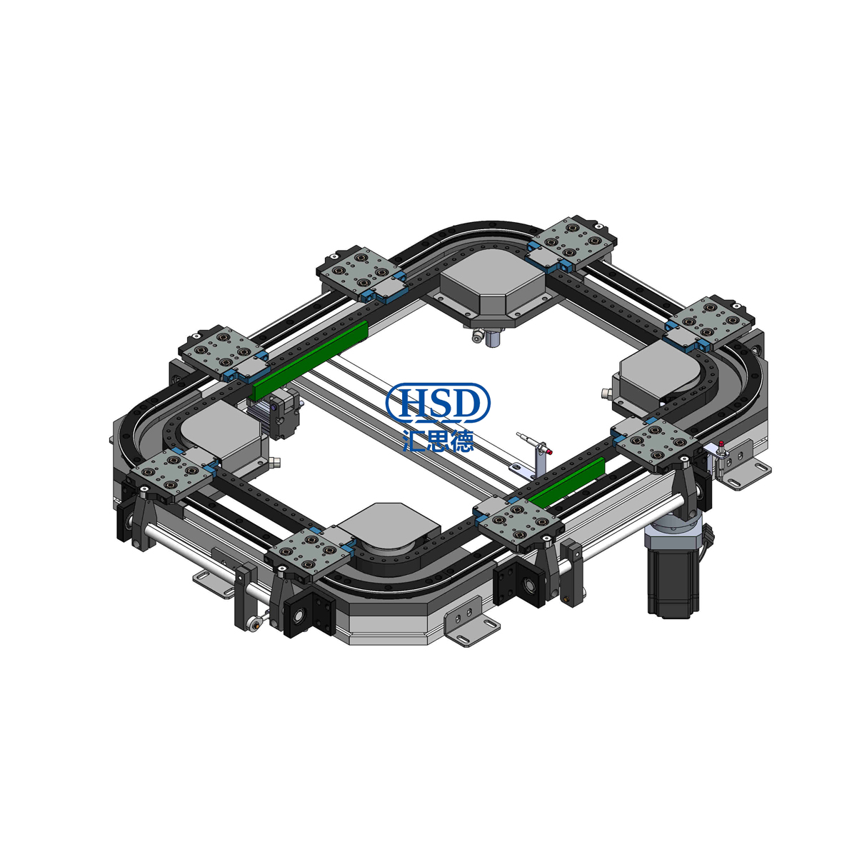Circular guide conveyor line 8 stations 8 positioning rectangular profile chain Circular line model