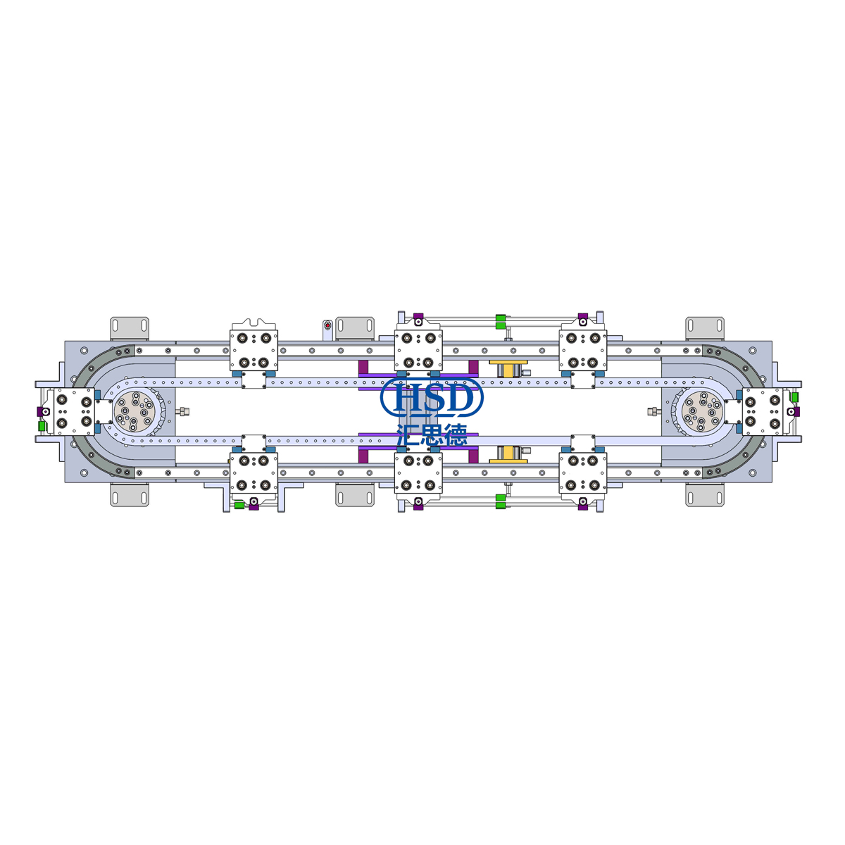 6工位椭圆型材链条环形导轨输送线