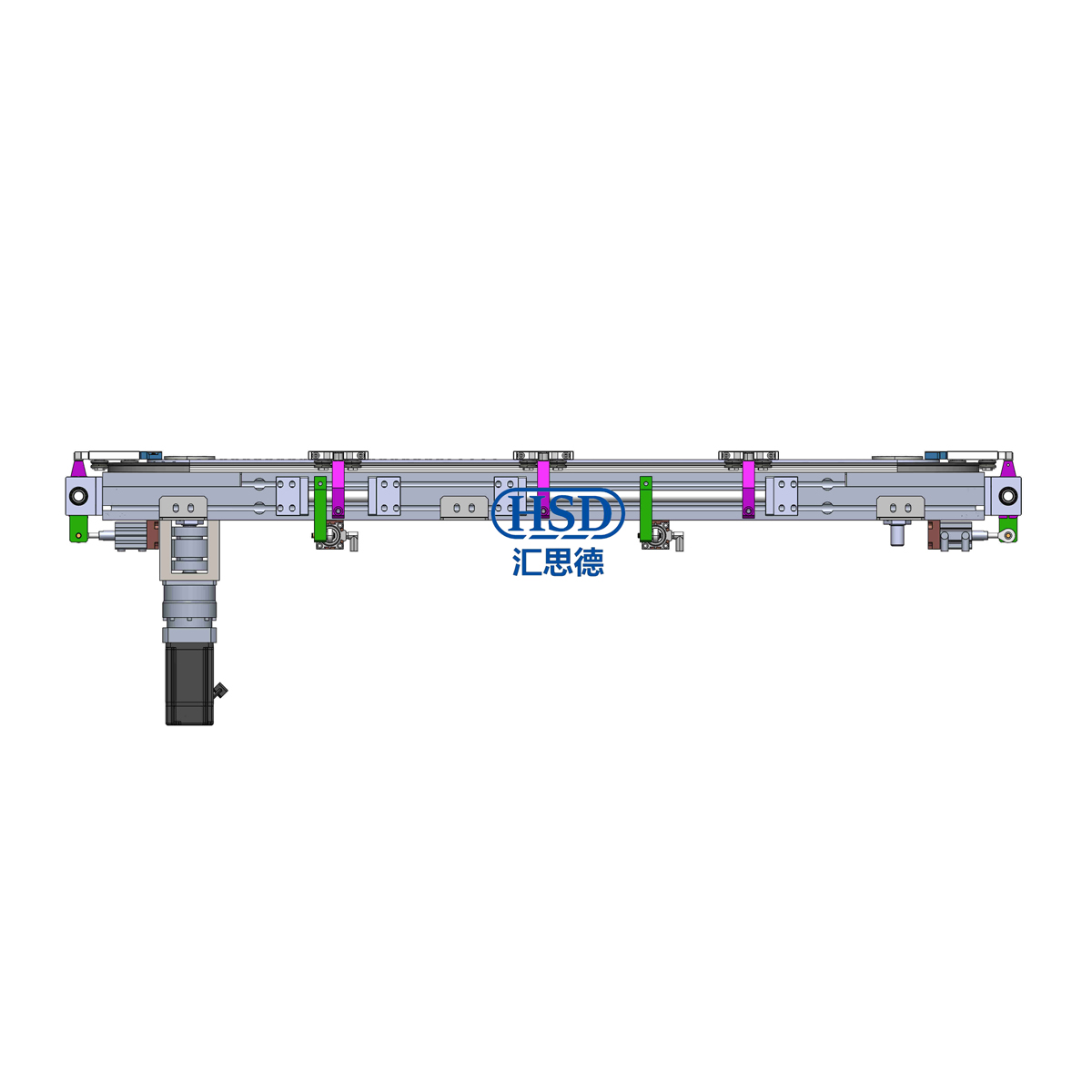 6工位椭圆型材链条环形导轨输送线侧视图