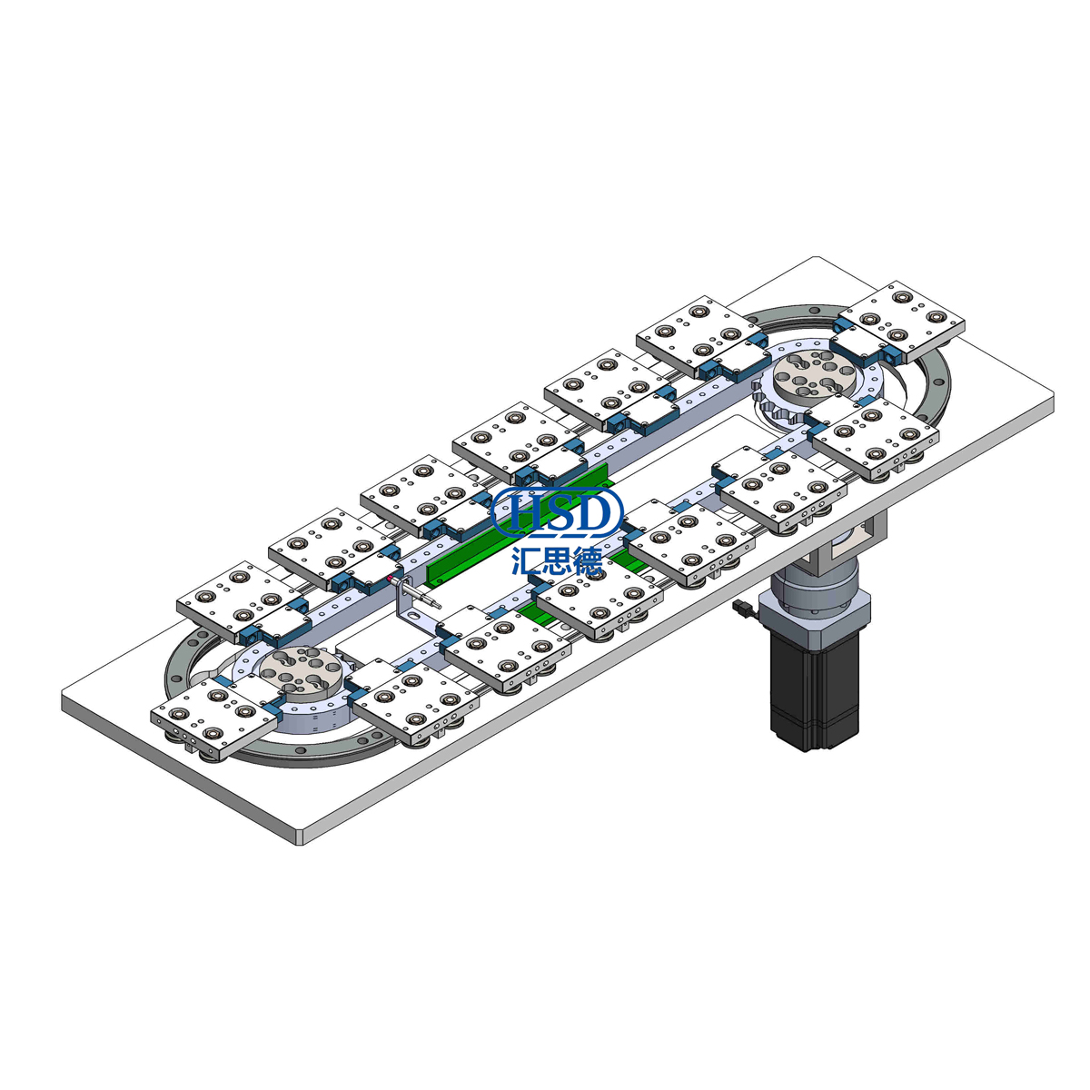 Circular line model of 12-station elliptical baseplate chain for circular guide 