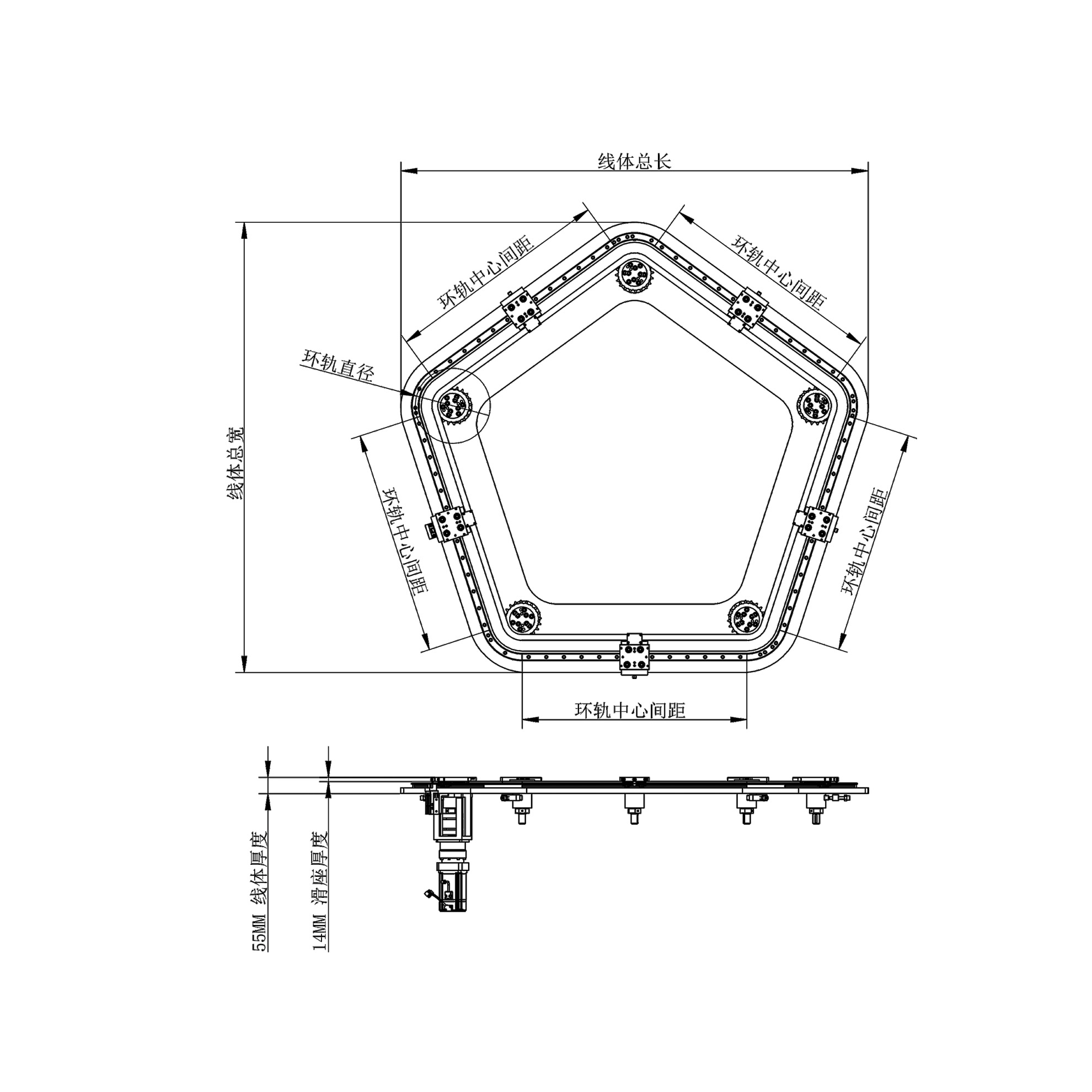Regular pentagonal circulation conveyor systems