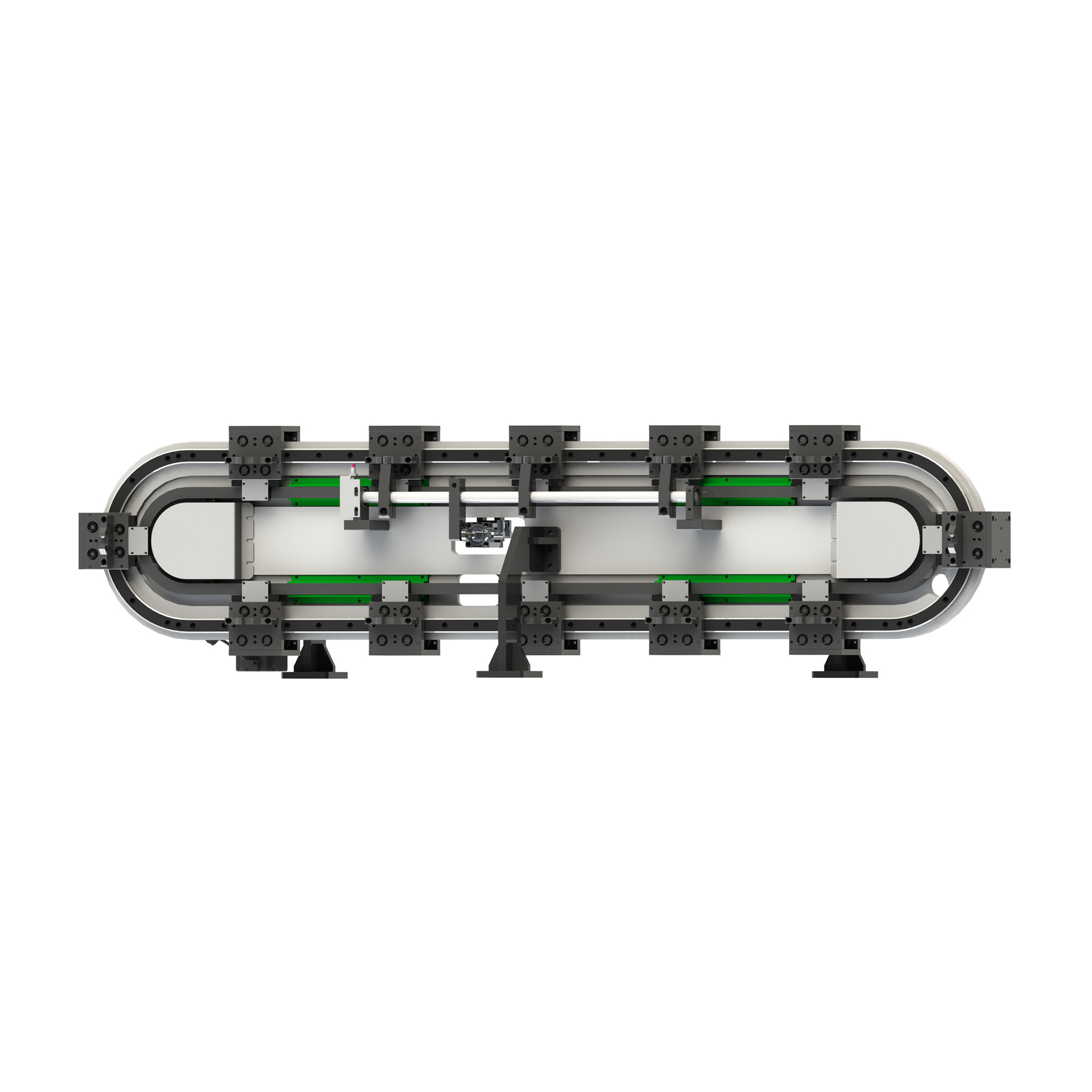 Oval vertical single-base-plate double-track circular guide rail conveyor system